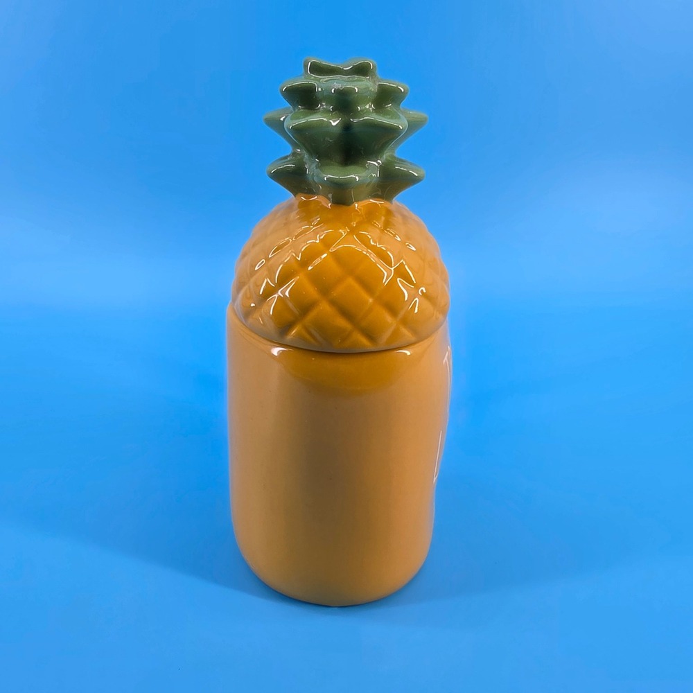 Rae Dunn Tropic Like Its Hot Pineapple Mug with Lid Yellow Ceramic Coffee Cup - Picture 5 of 14